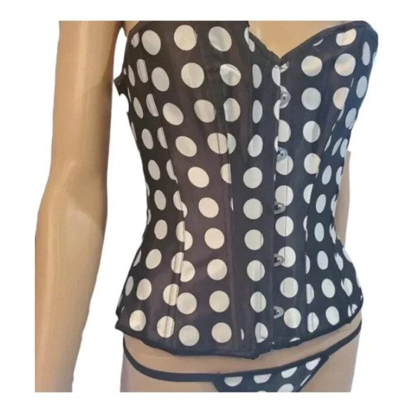 Black with White Polka Dot Corset - Picture 2 of 8